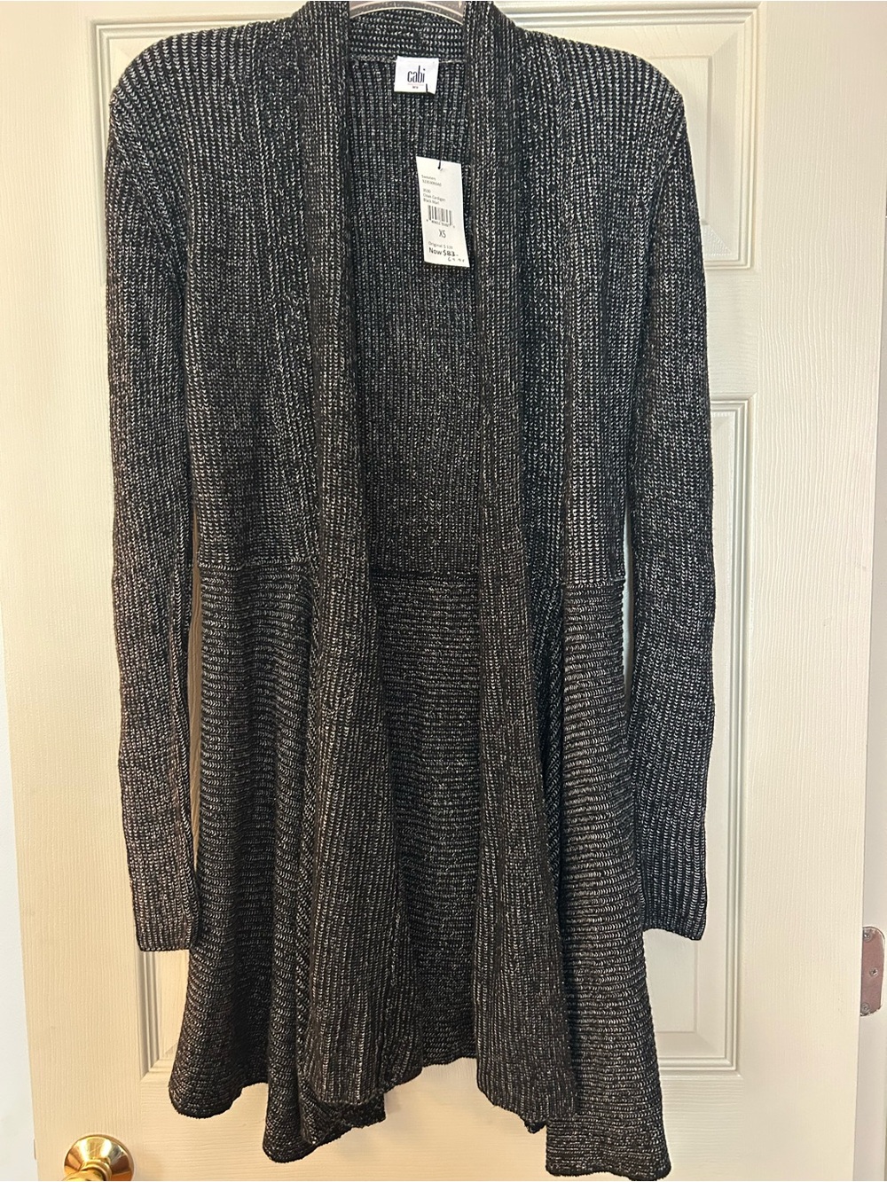 CAbi Black and Silver Ribbed Longline Open Cardigan